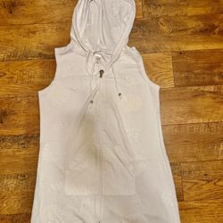 DOTTI White Sleeveless Swim Terry Textured Cover Up Full Zip Hoodie Women's M