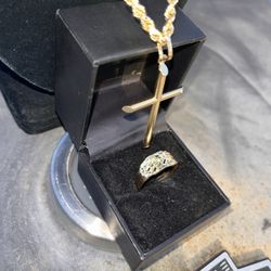 Real Gold Nugget Ring, Chain & Pendant Set 