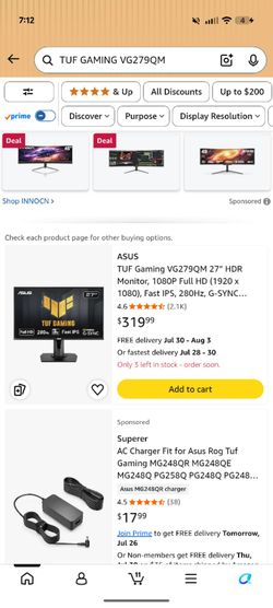 Asus tuf Gaming Monitor 1ms 280Hz