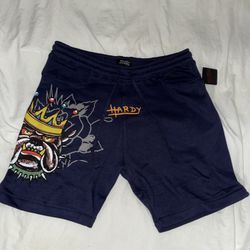 Ed Hardy Navy Eclipse Bull Dog Graphic Shorts