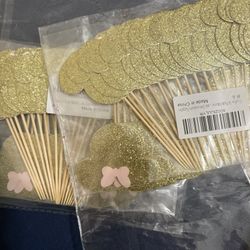Minnie Mouse Party Cupcake Toppers LOT – Pink, Gold, Glitter (NEW/Unused)