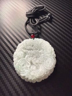 Carved Jade Dragon Pendant Necklace