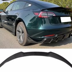 Fits 17-22 Tesla Model 3 IKON Style Trunk Spoiler Lip Wing - Carbon Fiber Print