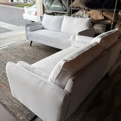 White Mid Century Modern Modway Revive Matching Sofa Set
