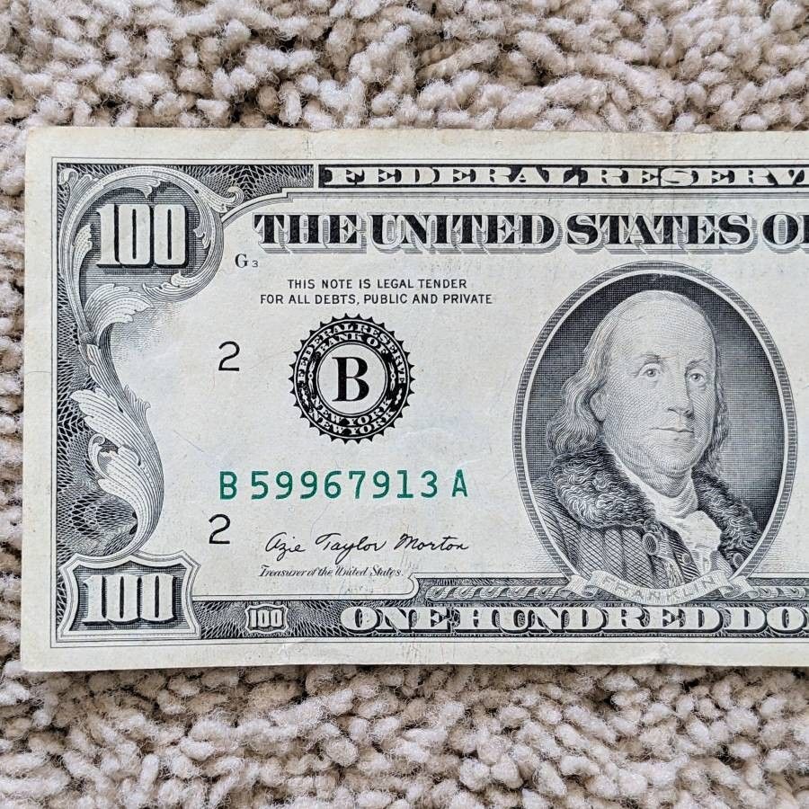 1977 vintage small face $100 note Federal Reserve bill old paper money American currency