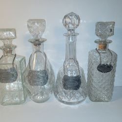 4 Vintage Decanter Bottles -  Bacchus Pewter Decanter Labels