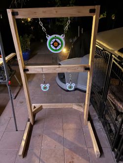 Freestanding Steel Target Stand w/ 3 Hanging Targets – 5’ Tall