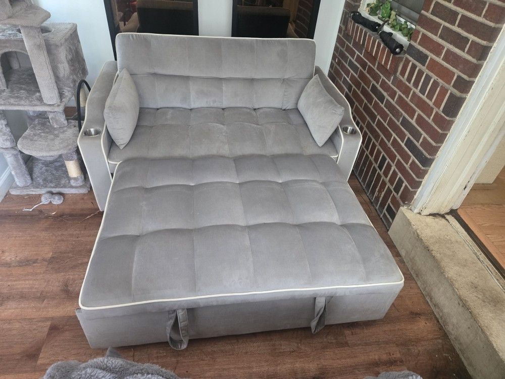 3 In 1 Sleeper Sofa Couch Velvet Convertible Love Seat