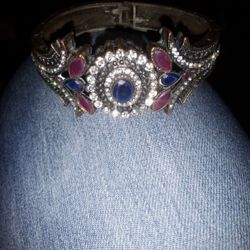 Vintage Bangled Bracelet With Gem Stones