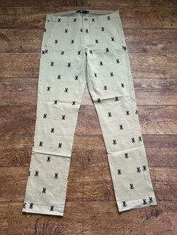 Psycho Bunny Men's Dalton Chino Pants Size 33 All Over Embroidered Logo Khaki