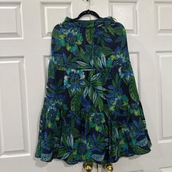 Like New | S Rachel Zoe Navy Blue Tropical Print Maxi Skirt