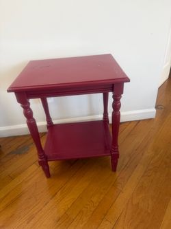 Red Wood Side Table with Bottom Shelf