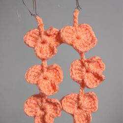 Handmade Elegant Crochet Triple Flower Dangle Earrings