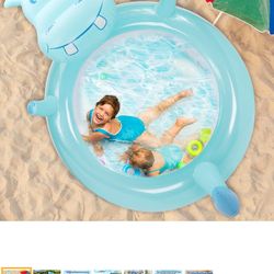 Inflatable Swimming Pool, 79" X 69" X 45" Large Size Kids Splash Pool Summer Garden Sprinkler Hippo Paddling Pool for Children and Adults Indoor& Outd