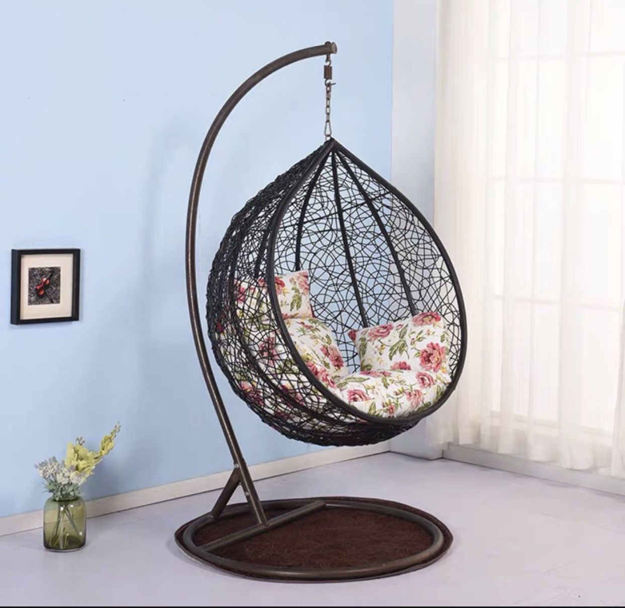 *New* Wicker Style Hanging Egg Chair Patio Porch Lounge Swing w/ Stand Included