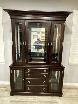 Basset Art Deco 2 Piece China Wood Cabinet Dark Walnut Color