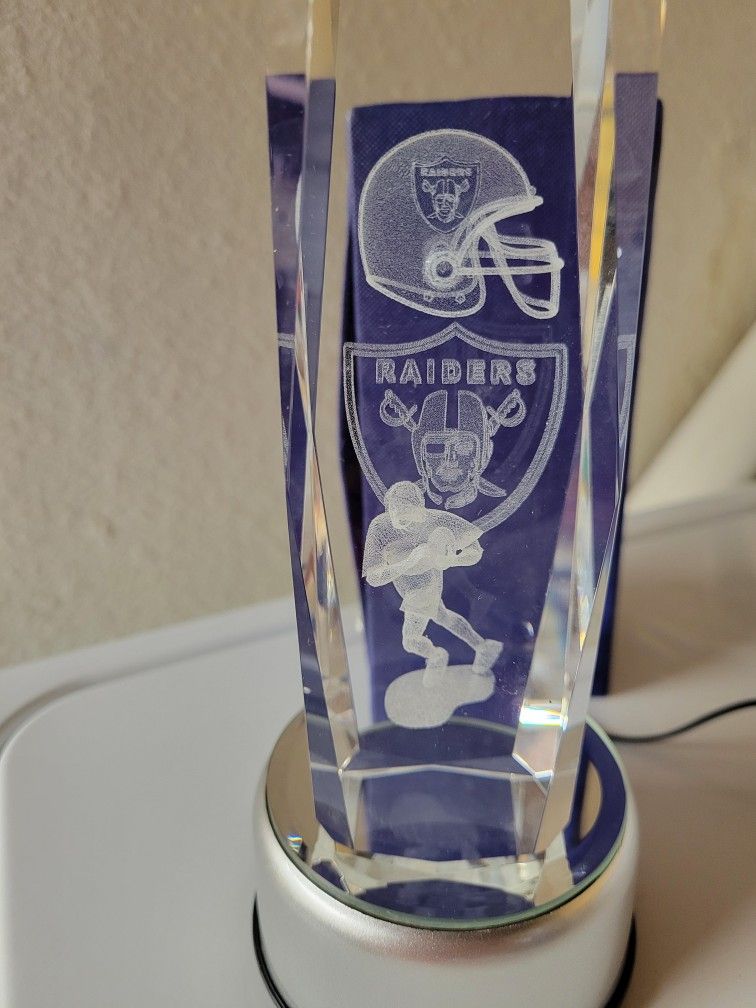 Raiders Crystal Etched Hologram  With Spinning Light up Base. 