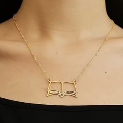 Brand New Dainty Golden Toned Open Book Pendant Necklace