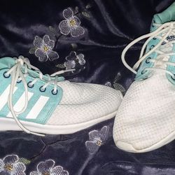 Women's Adidas Light Blue and White Cloudfoam Sneakers Size 7 
