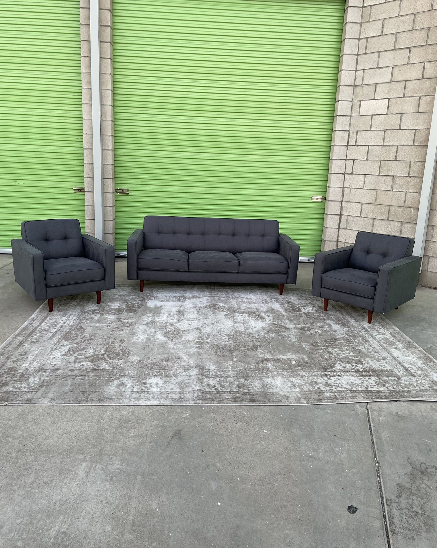 Gray Modern Living Spaces Couch Sofa Chair Set