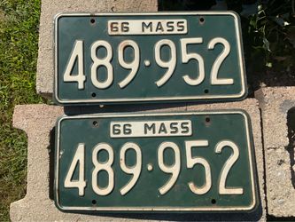 VINTAGE PAIR OF 1966 MASS LICENSE PLATES