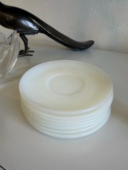 Vintage Anchor Hocking Fire King Ware White Milk Glass Set of 7 Saucers