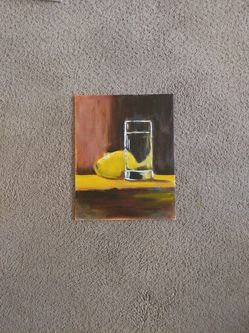 Oil painting,''Glass of water and lemon''8x10