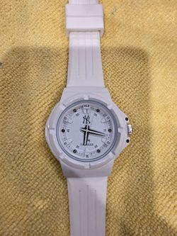 NY Yankees Watch Unisex White Silicone Band