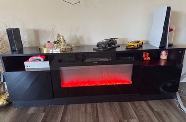 Black TV Stand with Electric Fireplace
