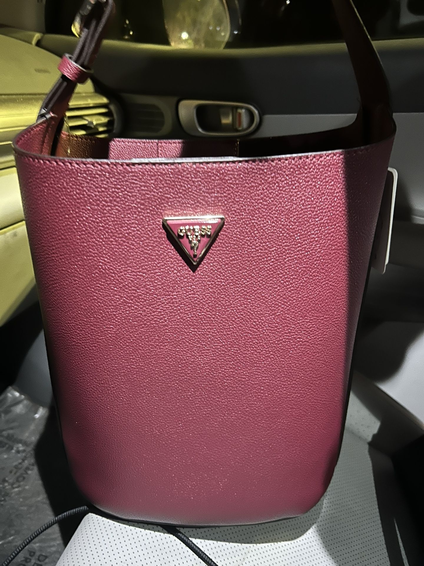 Guess Burgundy Leather Bucket Bag 