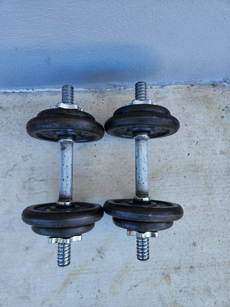 Adjust 20lb Dumbells 4xs5lbs and 4xs2.5lbs Weights + 5lb handles