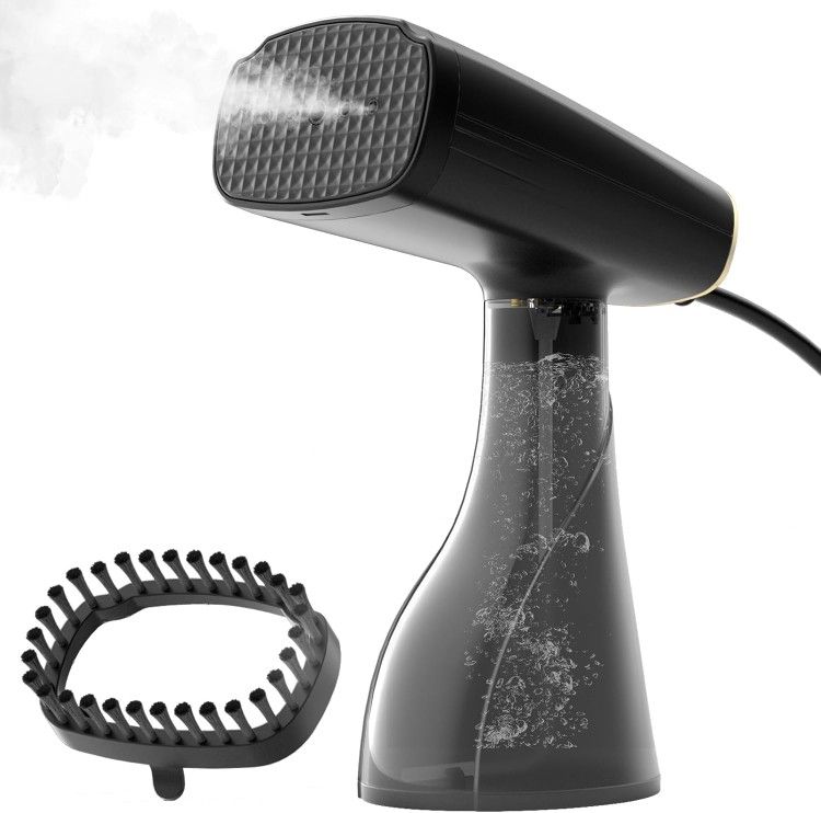 Steamer for Clothes, Portable Garment Steamer for Fabric Wrinkle Remover with Brush, Steamer Iron with Water Tank for Home, Office and Travel, Black
