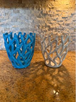 Brand New Set of Two Ceramic Coral Reef Looking Vase Decoration Decor, Size 8 Inches Tall by 7 Inches Wide
