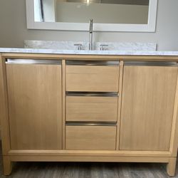 warehouse clearance- 48” Natural Oak Bathroom Vanity With Quartz Top