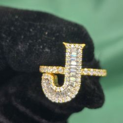 INTIAL "J" VVS D MOISSANITE  AND 925 STERLING SILVER OVER YELLOW GOLD