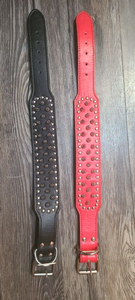 2 PU Leather Adjustable Spiked Studded Dog Collar (XS)