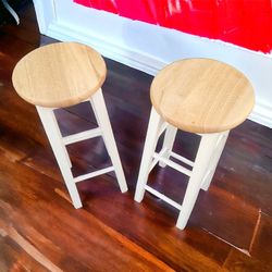 Backless Wood Stools Natural and White
