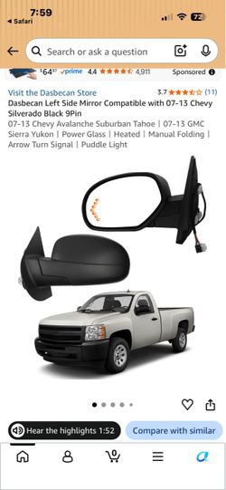 Dasbecan Left Side Mirror 07-13 Chevy Silverado