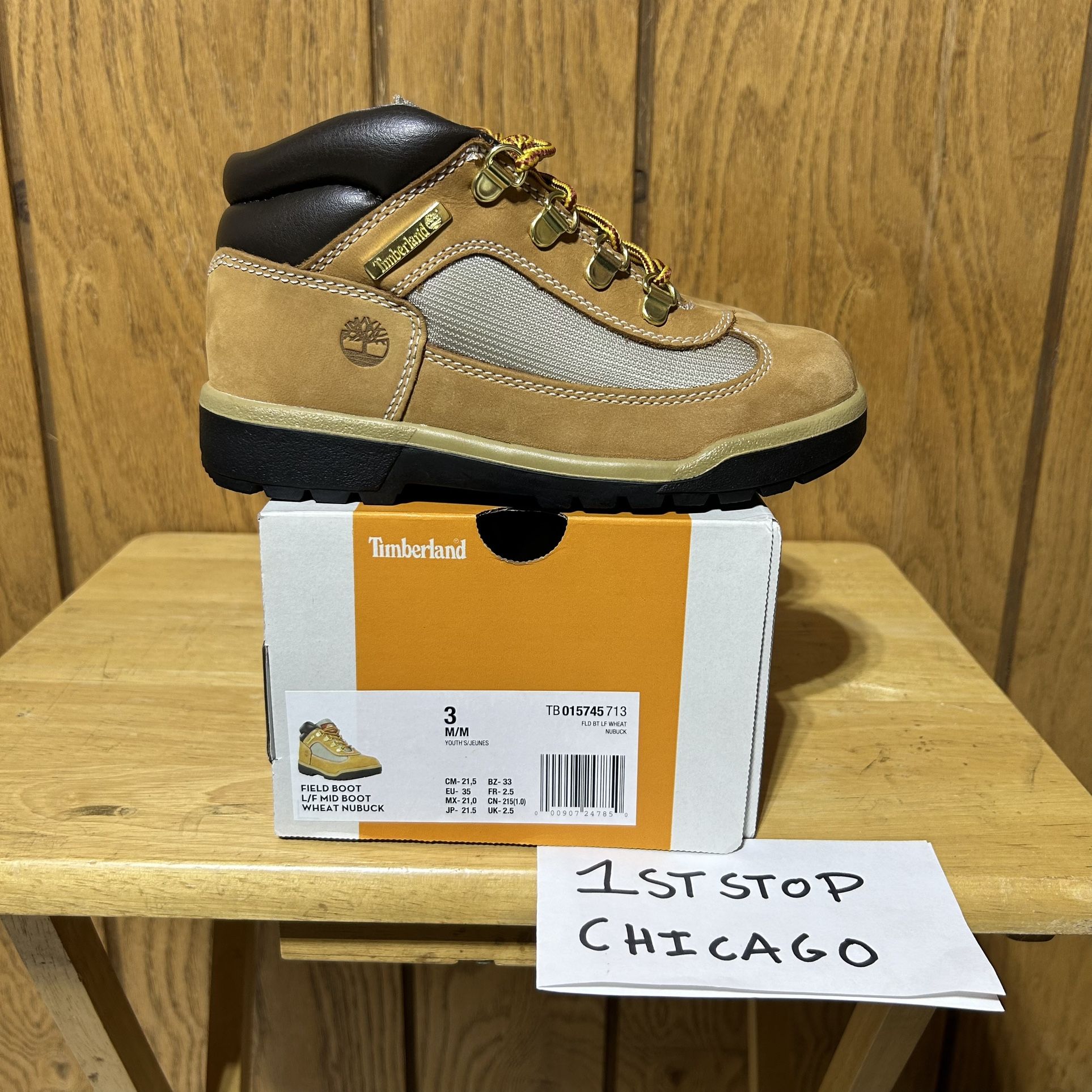 Timberland Youth Field Boots Mid-Cut Wheat Kids Size 3M Boys Nubuck NEW