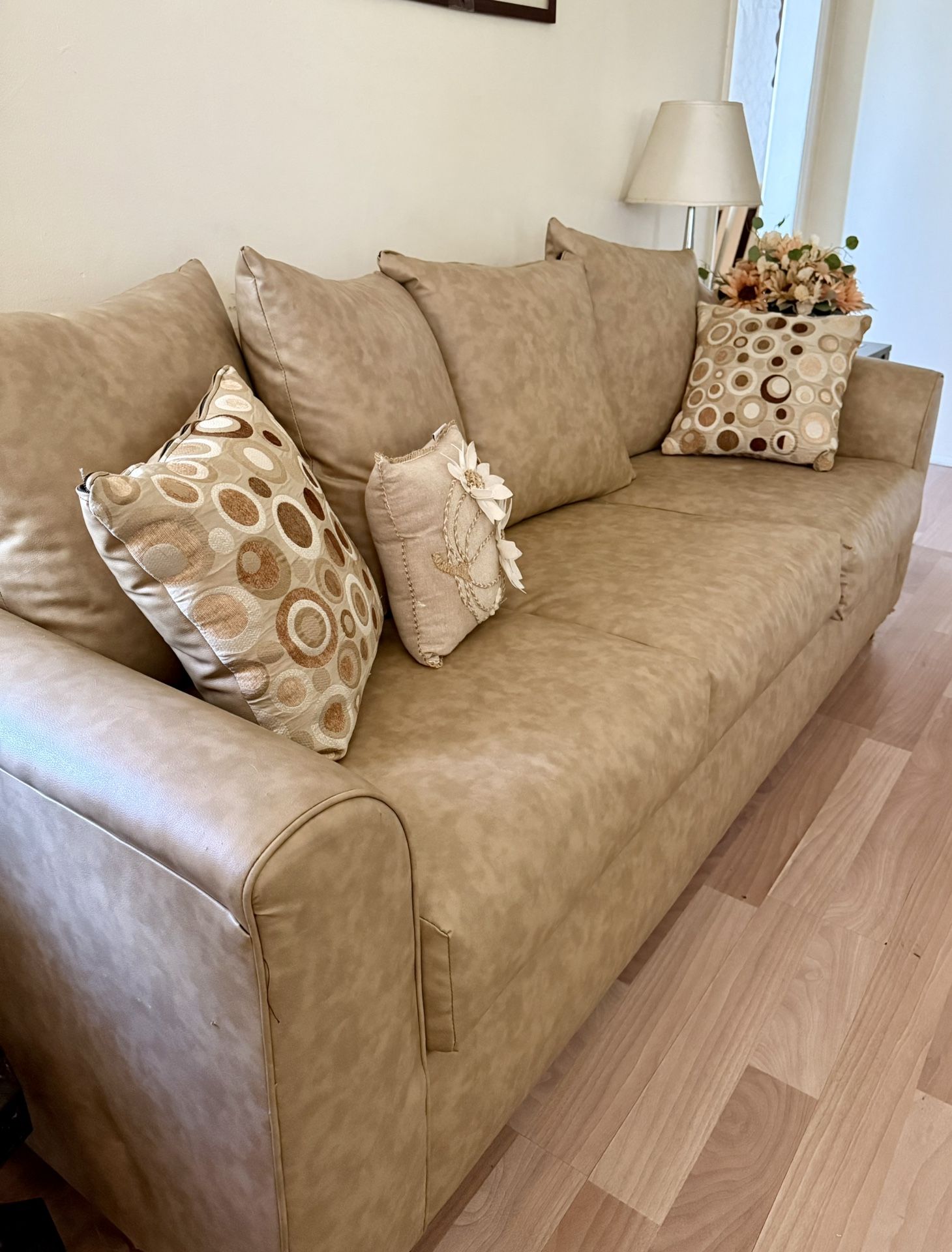 Taupe Faux Leather Sofa