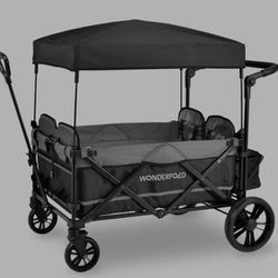 New In BOX - WONDERFOLD X4 Push & Pull Quad Stroller Wagon (4 Seats) Stone Gray