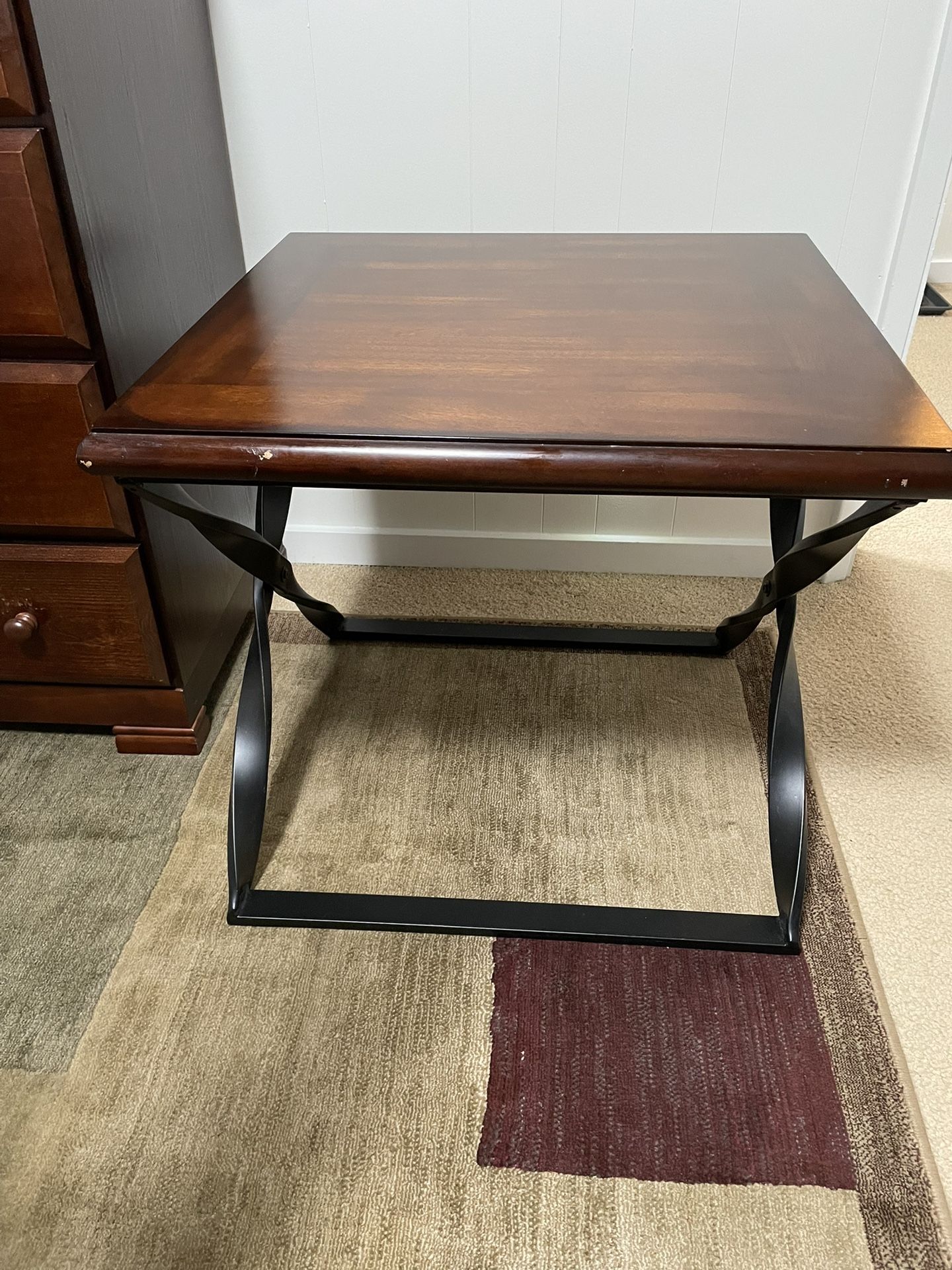 Square Wood End Table w/metal base