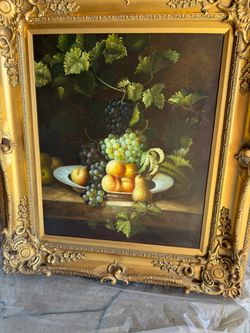 Framed Still Life Fruit Oil Painting