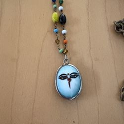 REAL VINTAGE Artistic Multicolor Beaded Necklace with Pendant.1960s