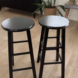 2 Black Wooden Bar Stools 29”