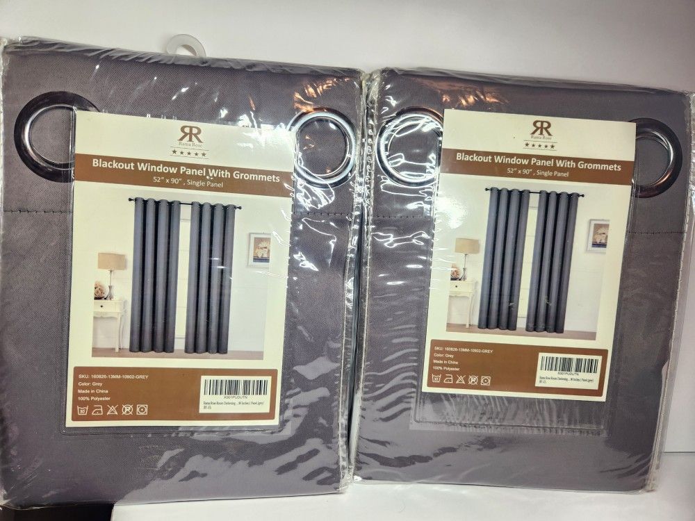 2 Pk blackout window panel with grommets 52"x90" grey