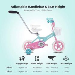 ✌️ JOYSTAR 10 Inch Kids Bike for Girls Ages 1-4 Years, Toddler Bike with Training Wheels & Basket, Detachable Parent Push Handle, Kids Pedal Bike