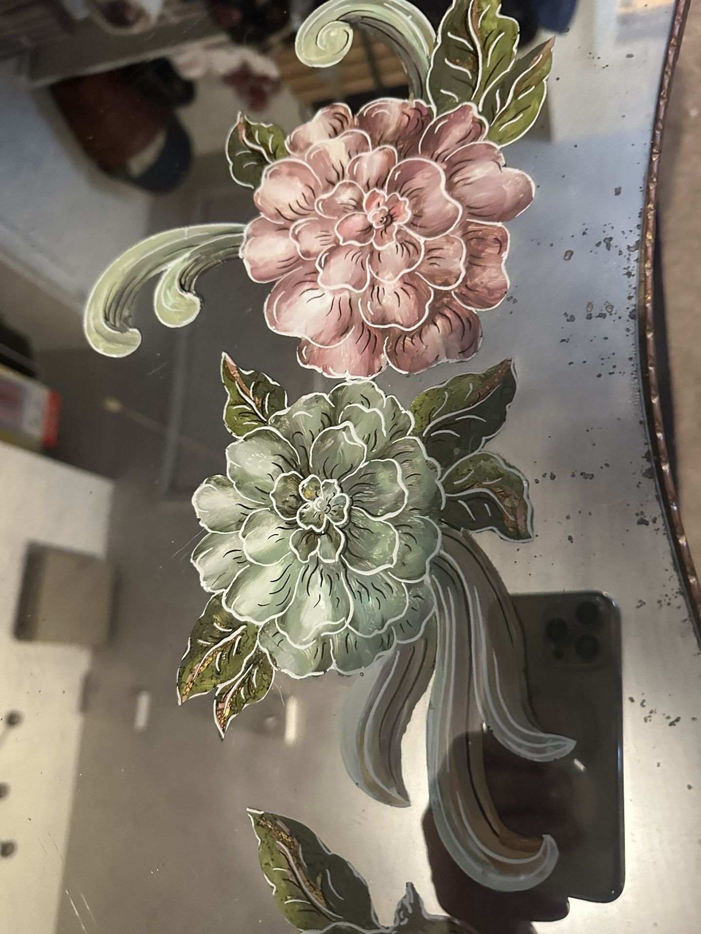 Hand painted mirror, top coffee table
