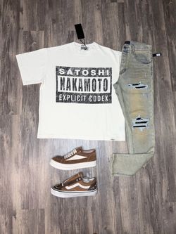 Rick Owen’s or Pearlized Vans with Satoshi Nakamoto Shirt and Amiri Jeans Brand New