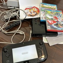 Nintendo Wii U Black Console 32GB Bundle W/ Gamepad 3 Games & Cables Tested worn